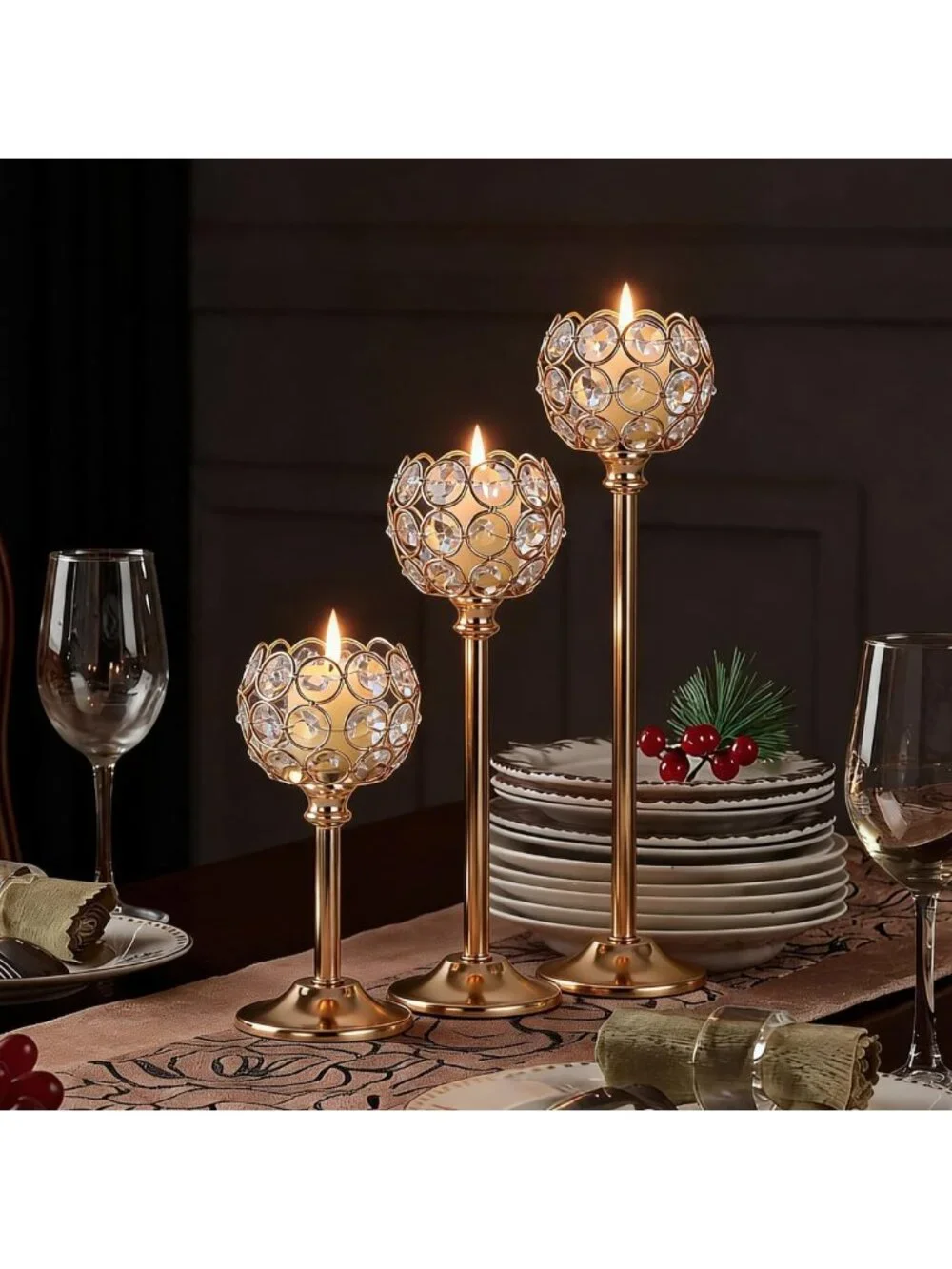 Elegant Gold Crystal Candle Holders - 4 Tall Bling Candelabra Sets for Weddings